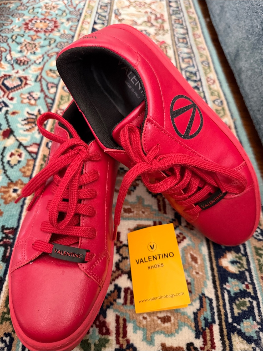 Valentino Bright Red Leather Lace-Up Sneakers